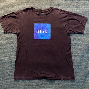Vintage Black Huf Short Sleeve Tee w/ Blue Tie Dye Box Logo